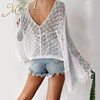 white crochet top long sleeve